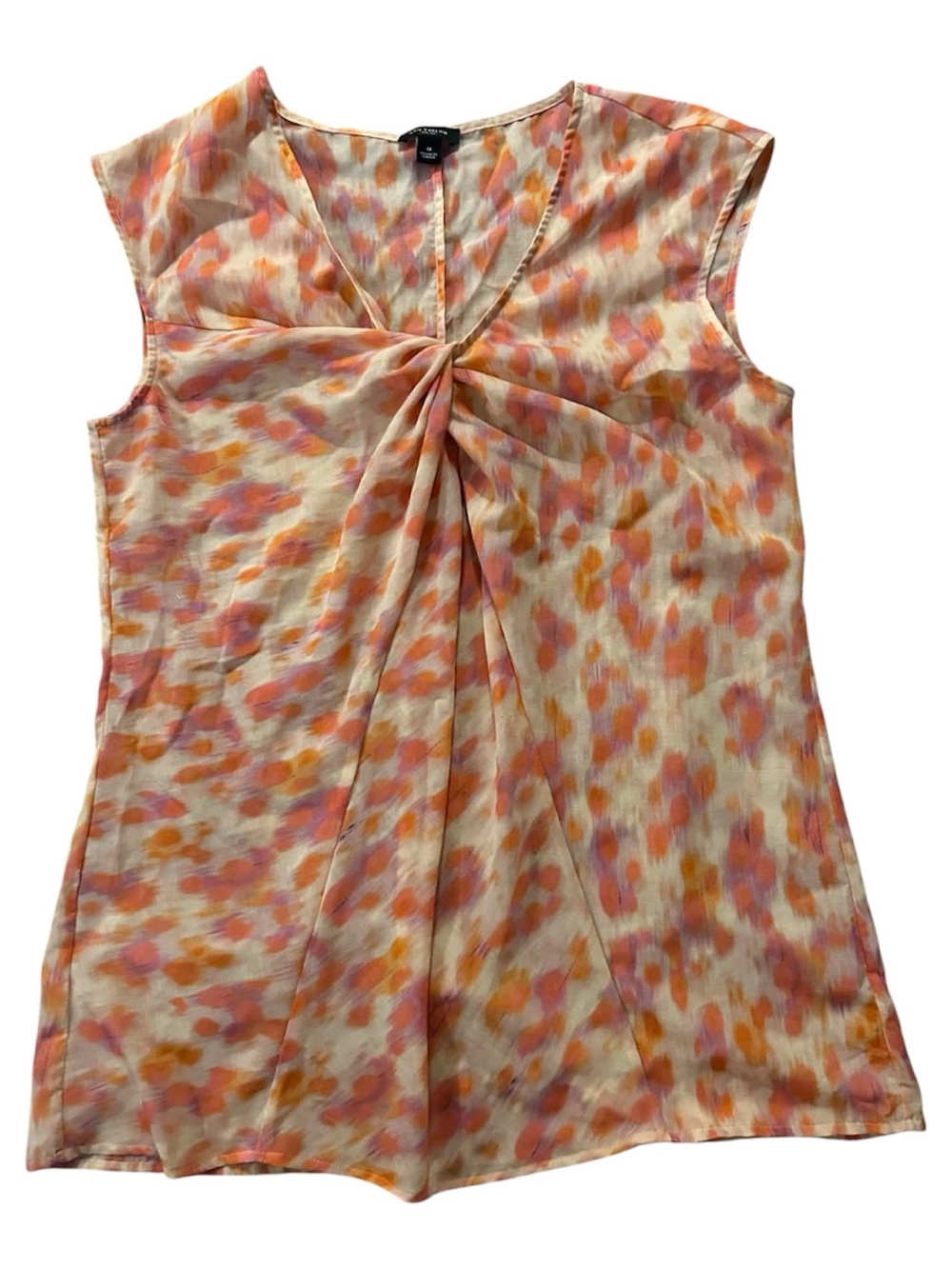 Ann Taylor Pink & Orange Floral Twist-Front Top